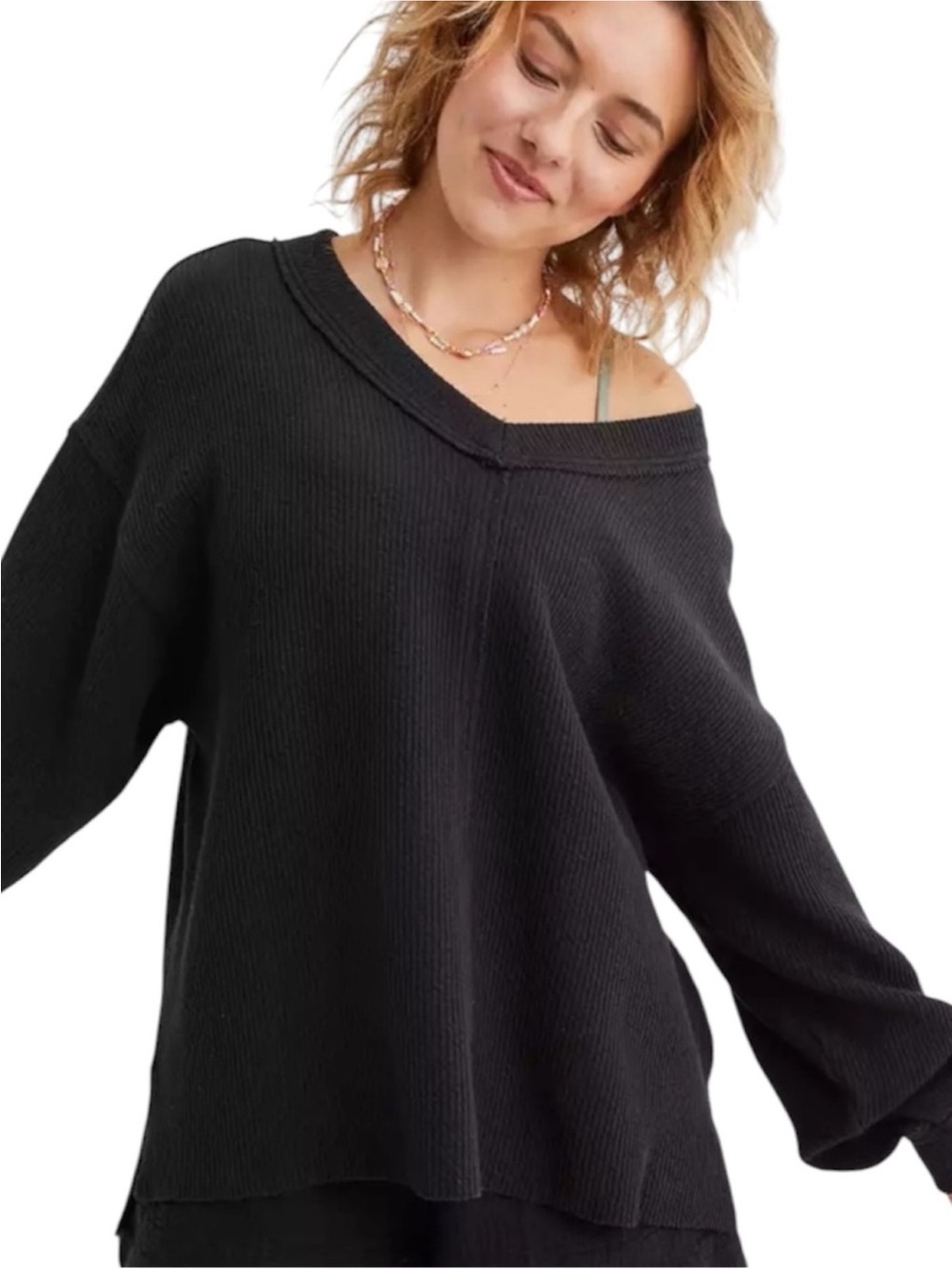 Aerie Wonder textured v-neck sweatshirt/sweater XL - Picture 2 of 5